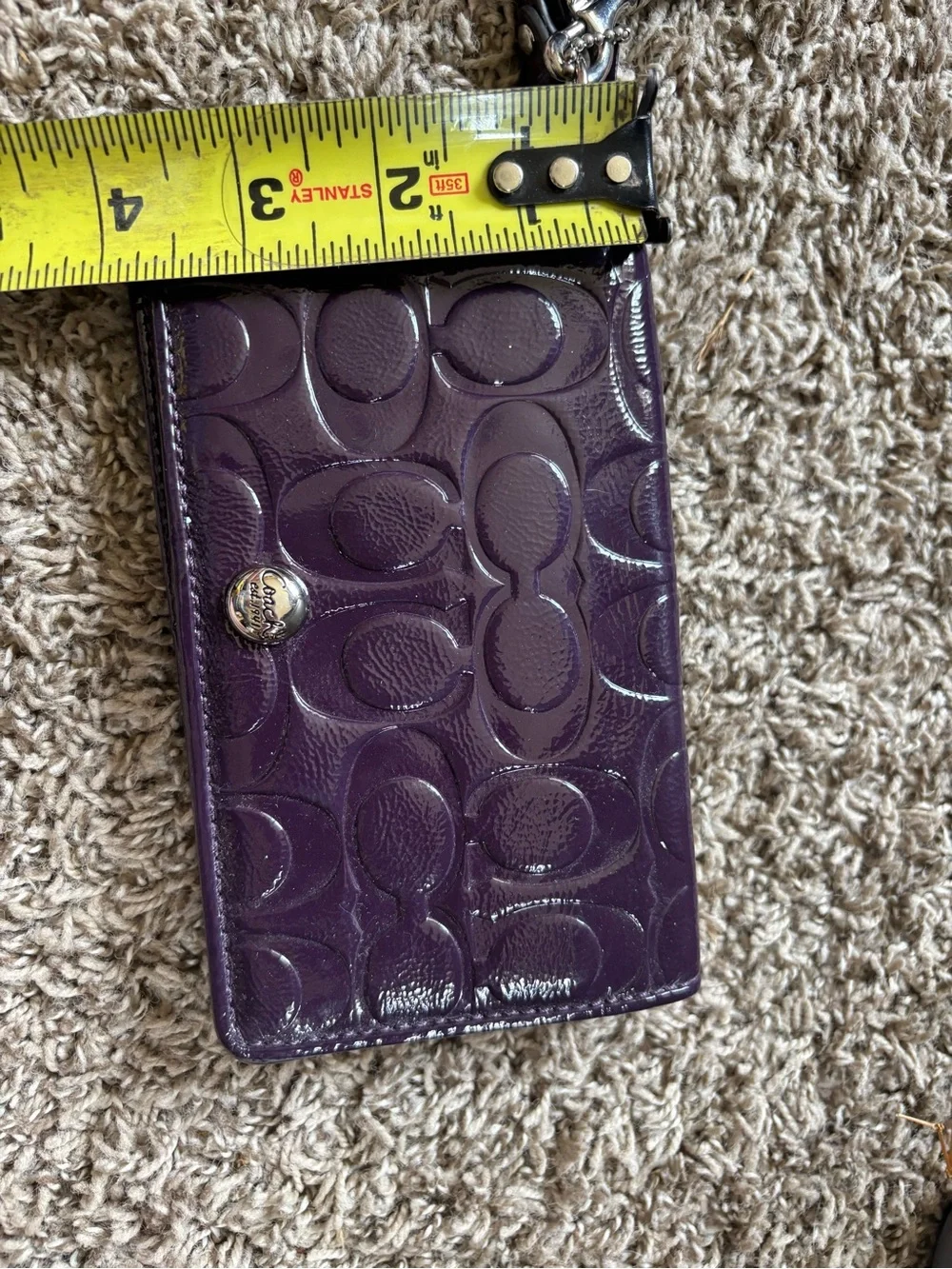 Coach Patent Leather Wristlet Phone Case in Deep Purple